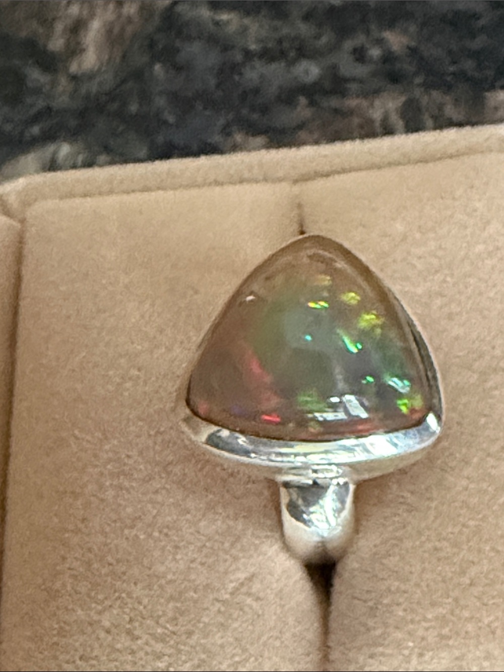 Sterling Silver Triangle Opal Statement Ring - Iridescent Fire - Picture 10 of 12